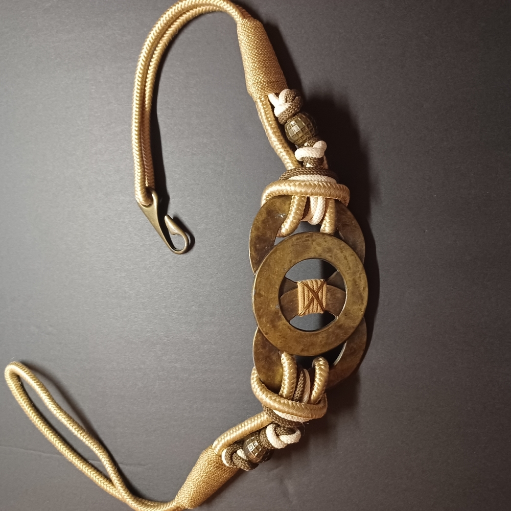 Leather shop belt vintage size medium about 28" cord and metal rings